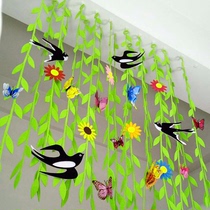 Shopping mall shop summer decorations Wicker air hanging decoration kindergarten classroom ring creation corridor environment decoration