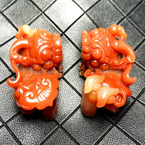 Natural yellow dragon jade Chicken blood red eggplant mountain seed water red collection overlord Pixiu pendant pair of lucky Dangdang