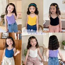 Childrens sling summer thin girls sleeveless top Baby net red V-neck small vest light and breathable ice silk inner tie T