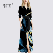 Charm spot temperament print cold series premium polo dress 2022 autumn new slim A-line long skirt