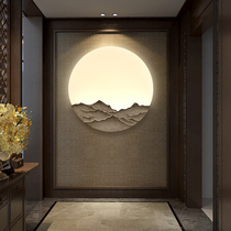  New Chinese style living room wall lamp Bedroom bedside background wall decoration Stair corridor wall lamp Zen round landscape lamp