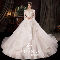 Long sleeve main wedding dress 2021 new bride little man winter senior sense big tailing court wind winter cover arm