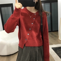 South Korea autumn new design oblique buckle outside wear inner short cardigan sweater women lazy knitwear jacket women