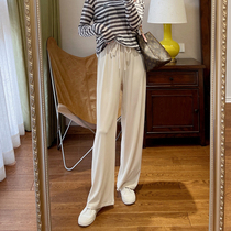 South Koreas new silk cool vertical slip air wide leg pants womens summer versatile high waist thin casual straight mopping pants