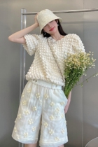 Enna niche design 21 summer fashion mix-up stereo waffle bubble short-sleeved top for women