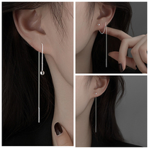 Double Ear Dongle Ear thread Girls pure silver Ears Hole Long earrings Single earrings Single round Pearl Round face Lean High Level Sensual Accessories