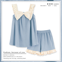2021 new summer pajamas womens pure cotton thin suspenders summer foreign style net red vest home clothes two-piece set
