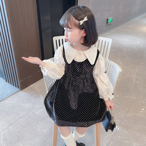 Girls dress Autumn New bow wave dot foreign style Korean long sleeve shirt baby princess dress two-piece dress