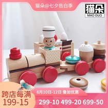 Dragging toddler toy car childrens house childrens toys educational wooden multi-function column pull rope baby