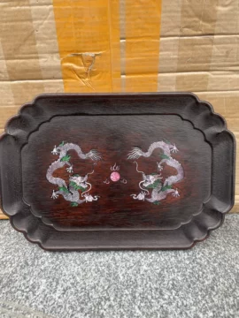 古唐木材正方盆】 中國美術煎茶道具紫檀紅木木工芸茶器茶盆