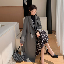 Lan language large size womens fat mm premium sense cashmere double-sided woolen coat 2021 Winter temperament woolen coat medium length