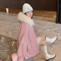 Lan Lan Lan big womens fat mm fox fur collar overcome 2021 Winter plus velvet small man cotton coat warm