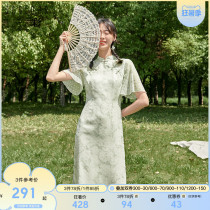 Three-color 2021 summer new stand-up collar buckle modified version of the lotus leaf sleeve chiffon young girl cheongsam dress