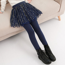 Girls bottom pants spring and autumn thin section outside wearing long pants childrens pants skirt female baby fake two pants girl skirt pants