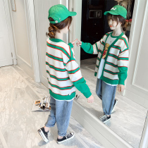 Girl Knit Cardiovert Spring Autumn Children Sweater 2022 New Girl Child Clothing Spring Dress Blouse Han Version Foreign Air Jacket