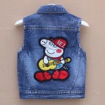 Boy Cowboy waistcoat Waistcoat 2022 Spring Dress New Small And Medium Boy Spring Autumn Horse Clip Childrens Vest Foreign Air Cannon Shoulder