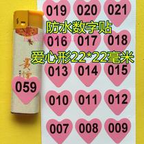 Waterproof number cute pink sticker 1-100 number number label self-adhesive wedding KTV wine glass sticker