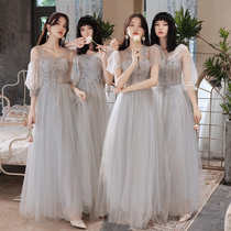 Grey bridesmaid clothing 2021 New Autumn Winter Fairy temperament long thin Fairy Sister Group evening dress dress women simple