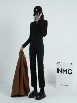 Millet Bear Black High Waist Straight Jeans Eight-point Skin Pipe Pants Plus Fitting Small Individual Nine Software