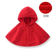 Baby girl red shawl baby cloak autumn winter clothes children windproof out cloak plus velvet thickened wool
