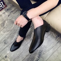 Ingléin Tide Soft Leather Mens Breathable Small Leather Shoes Youth Tip A Foot foot Lazy Shoes Korean version hairstylist Nightly