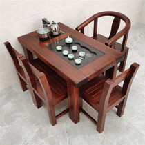 Old boat wood small apartment balcony tea table and chair combination solid wood kung fu coffee table home simple small tea table tea table