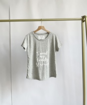 Foreign trade summer women short-sleeved top t-shirt simple loose and large soft breathable light gray letters