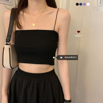 Summer 2021 new chest wrap outside wear short chest thin strap black camellet top vest female interior base shirt