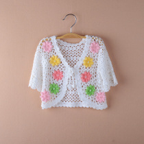 Childrens wear thin shawl girl handmade shoulder baby Joker cardigan middle sleeve lace coat