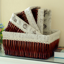 Rattan storage basket desktop finishing box wicker basket snack display storage box sundries storage frame weaving