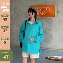 Large size womens clothing fat mm design sense can be salt can be sweet Korean version zipper foreign style sweater 2021 new long-sleeved top