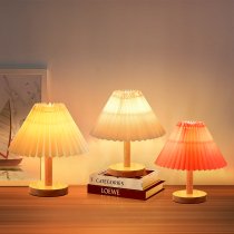 100 pleat table lamp Nordic ins wind bedroom bed headlights folk juku decoration small night light net red girl dorm room study 431