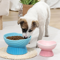 Cat bowl ceramic high foot food basin protection cervical spine cat food bowl cat rice bowl anti-knock oblique pet drinking bowl