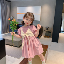 Girls Korean bubble sleeve dress summer short sleeve children fake two foreign baby clothes little Princess summer dress