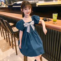 Girls Bow Dress 2021 Summer New Korean Little Girl Thin Skirt Children Bubble Sleeve Princess Dress