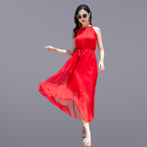 Evening dress sleeveless silk dress womens summer thin high-end womens big Western style mulberry silk skirt