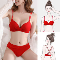 Year of life big red bra set underwear Female panties belong to cow wedding bride small chest gathered bra without rims