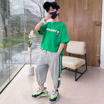 Boys summer clothing suit 2022 New CUHK Childrens clothes cool handsome boy short sleeve sports trendy two sets