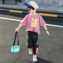Boy Sports Suit 2022 New Summer Han Edition Childrens Clothing Baby Short Sleeve Fit Pants Foreign Air Two Sets