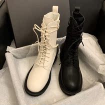 ITSK Martin boots female English style 2021 new spring and autumn single boots thick heel white Middle barrel thick bottom motorcycle short boots