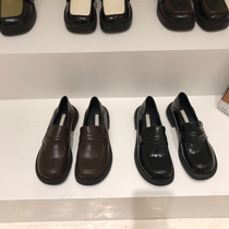 ITSK small leather shoes female Inron wind thick underhead coarse heel black One foot pedal Lefos shoes