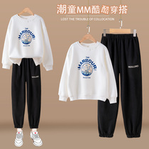 Girl Han Van Tide Suit Casual Spring Clothing 2022 New Childrens Spring Style Foreign Air Sweater Sports Spring Autumn Great Children