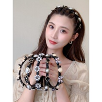 2021 New Net Red Pearl woven hair hoop summer face washing pressure hair head hoop broken hair artifact hair card headgear female