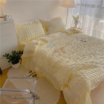 Gentle cream puff gaffle style full cotton four sets upscale washed pure cotton soft and skin-care bed pint pure cotton quilt cover