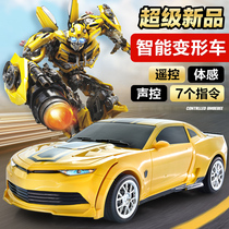 A deformation remote control car Bumblebee robot Vajra gesture induction charging racing Children boy toy car