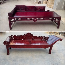  Solid wood chaise longue bed Beauty rely antique single Arhat bed New Chinese living room sofa recliner Small apartment sleeping couch elm