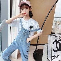 South Korea Girl Cowboy Hangover Pants Summer Dress 2022 New Ocean Gas CUHK Children Loose Long Pants Summer Suit