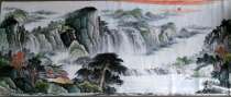 Meiqi Painting Academy Small 8 feet 2 4*1 meters Landscape pure hand-painted Long history waterfall Chinese Painting Calligraphy and Painting Provincial Art Association