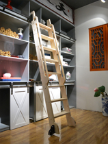 Solid wood slide ladder moving track ladder bookshelf library home ladder can be customized indoor attic ladder