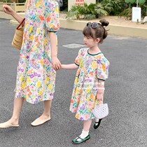Pro-daughter dress mother dress dress foreign air baby cotton fabric lace with beauty back thin Korean version girl Broken Flowers Dress 2022 Summer
